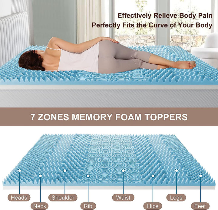 7 Zone Memory Foam Topper Mattress Toppers Cool Gel Pad Mat Medium Firm 8cm Thick 137cm x 190cm