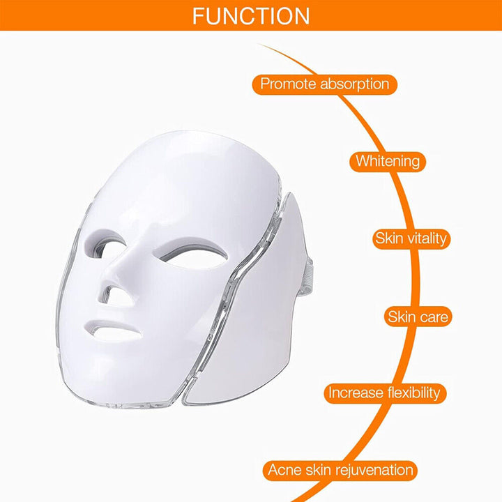 7-Color LED Light Photon Face Mask Neck Rejuvenation Skin Facial Wrinkle Therapy