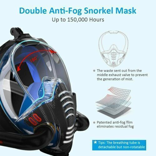 BlUE Full Face Snorkel Mask Swimming Breath Dry Diving Goggle Scuba Glass Anti-Fog AU S