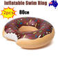 2pcs Coffee Inflatable Giant Donut Raft Swim Ring Float Swimming Pool Beach Lounge Pink Coff 80CM