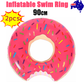 2pcs Pink Inflatable Giant Donut Raft Swim Ring Float Swimming Pool Beach Lounge Pink Coff 90CM