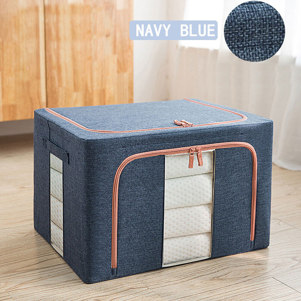 Foldable Storage Box Crushed Steel Frame Clothes Quilt Toys Organizer 100L Random color