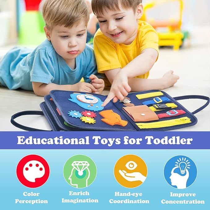 Blue Toddler Busy Board Intelligence Learning Toys Sensory Montessori Board Kids Toy