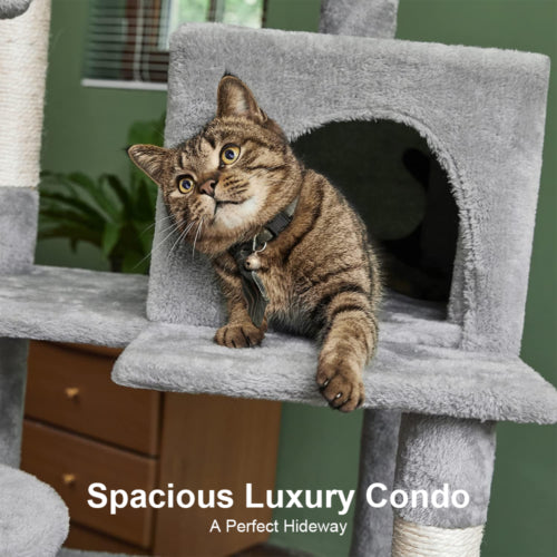 Grey Road Cat Tree Tower Scratching Post Scratcher Cats Condo House Bed 143cm