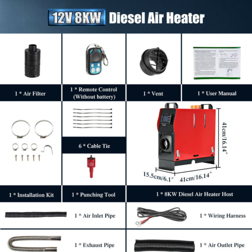 Diesel Air Heater All-in-one 12V 5KW LCD Remote Control for Car RV Indoors