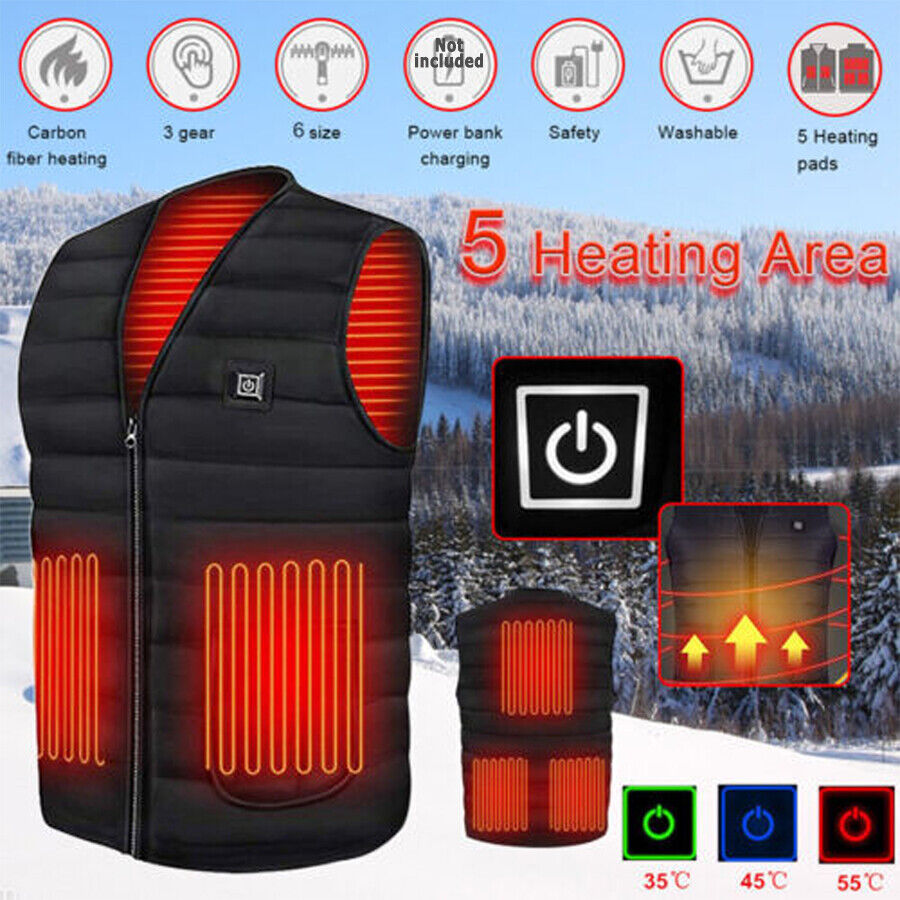 M Electric Vest Heated Jacket USB Thermal Warm Heat Pad Winter Body Warmer Unisex