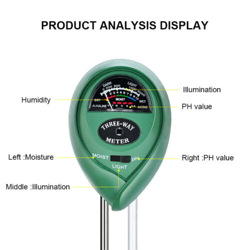 1x Soil PH Tester Water Moisture 3 in 1 Test Meter Kit For Garden Plant Testing