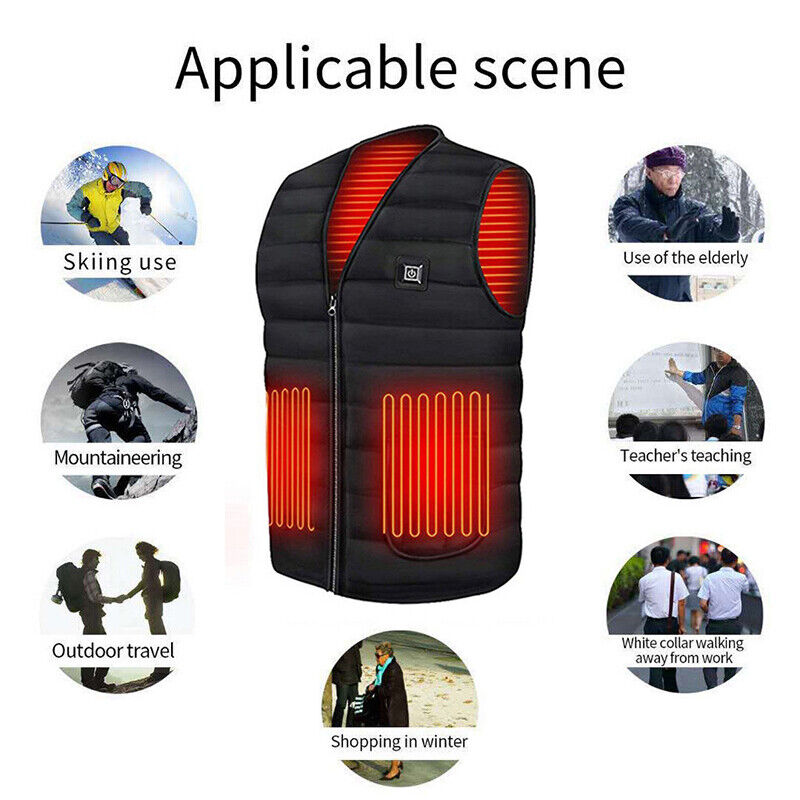 L Electric Vest Heated Jacket USB Thermal Warm Heat Pad Winter Body Warmer Unisex