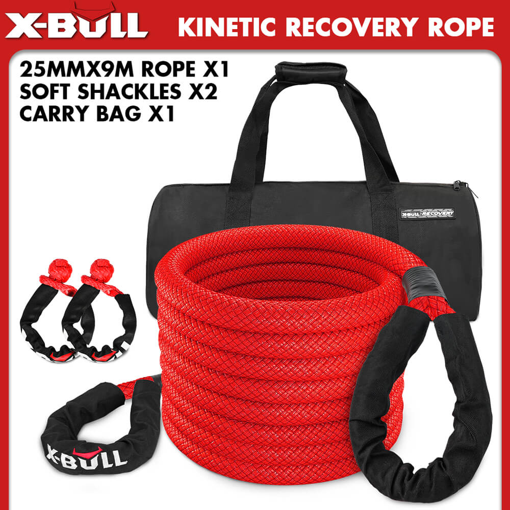 X-BULL Kinetic Rope 25mm x 9m Snatch Strap Recovery Kit Dyneema Tow Winch