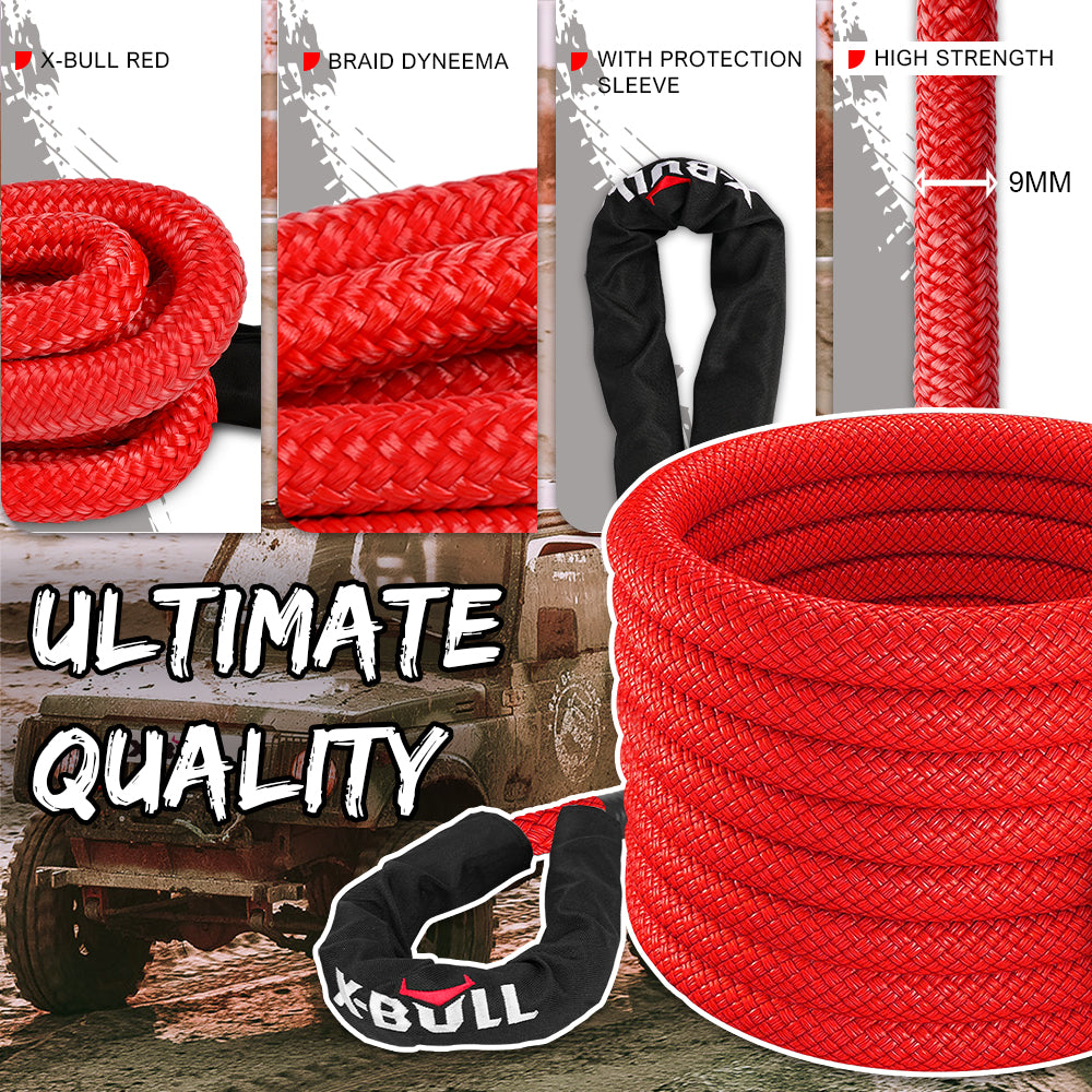 X-BULL Kinetic Rope 25mm x 9m Snatch Strap Recovery Kit Dyneema Tow Winch