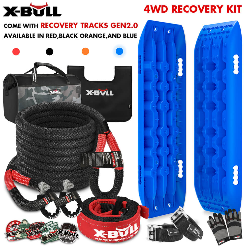 X-BULL 4X4 Recovery Kit Kinetic Recovery Rope Snatch Strap With 2PCS Recovery Tracks 4WD Gen2.0 Blue