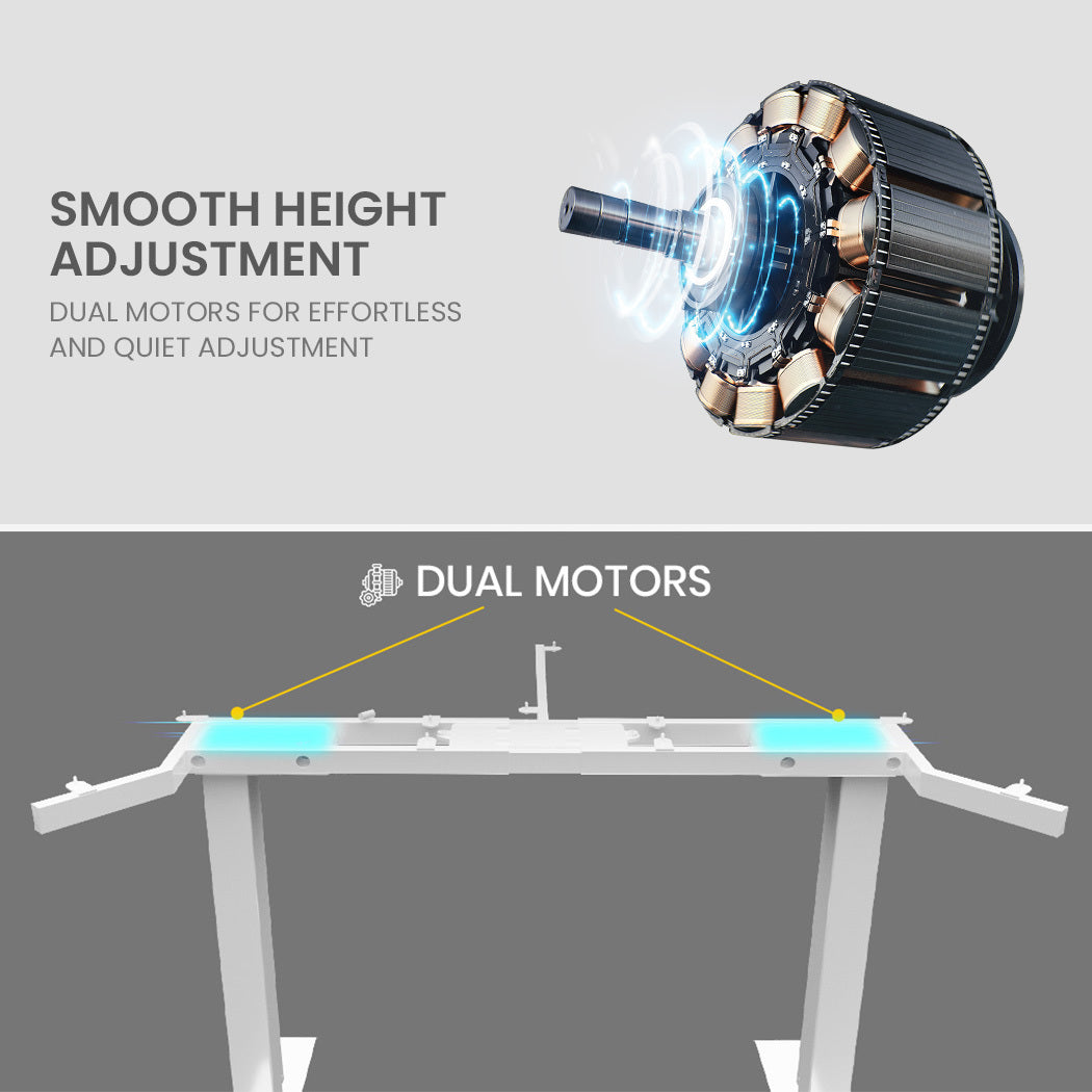 FORTIA 98W x 98W x 48D Dual-Motor 80kg Load Adjustable Electric Sit to Stand Up Corner Desk - White/White Frame