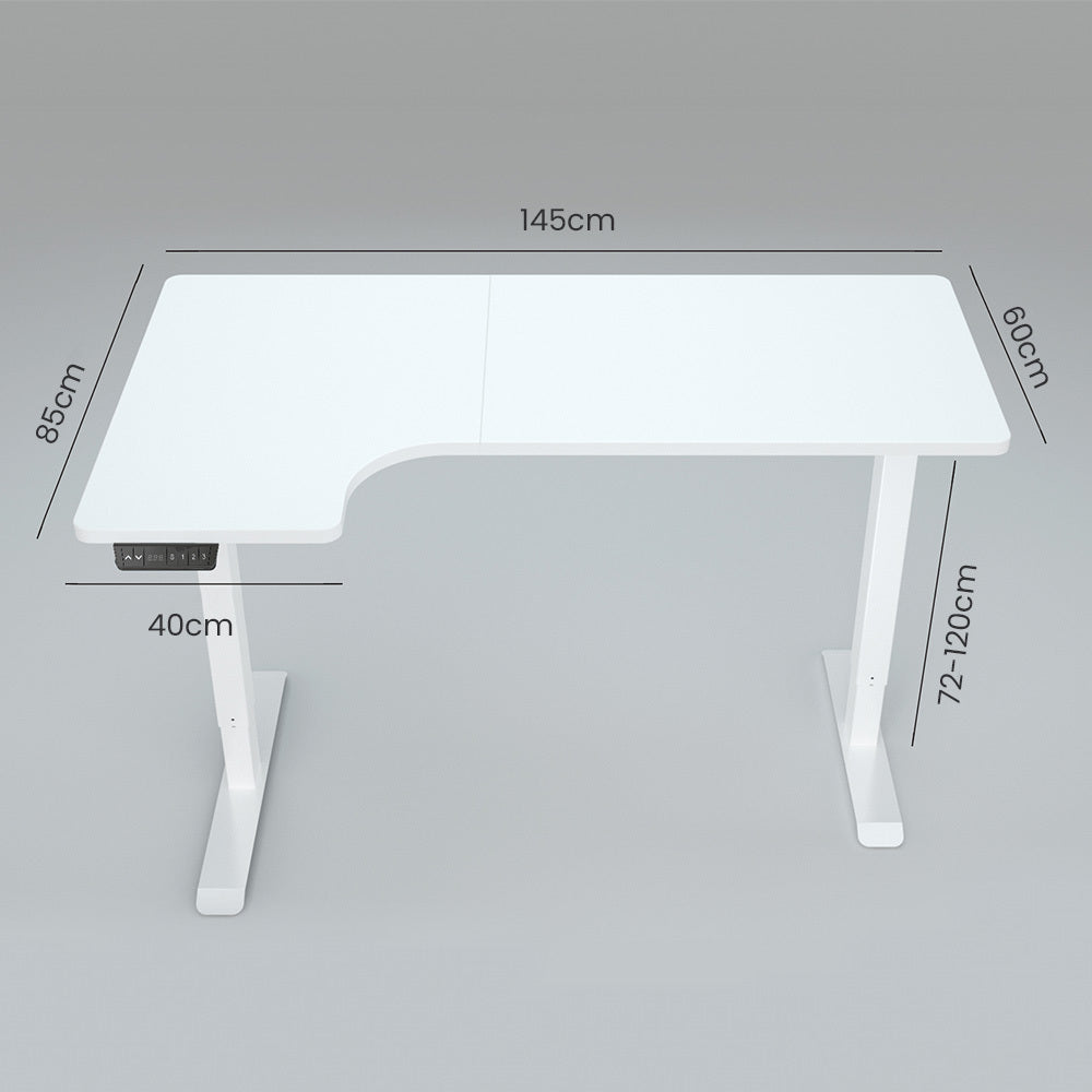 FORTIA 145W x 60D x 85D Dual-Motor 80kg Load Adjustable Sit-Stand Up L-Hand Sided Corner Desk - White/White Frame