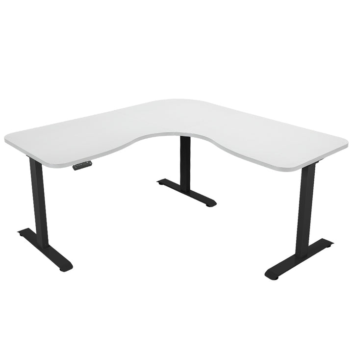 FORTIA 173W x 173W x 75D 3-Motor 120kg Load Adjustable Electric Sit to Stand Up Corner Desk - White/Black Frame