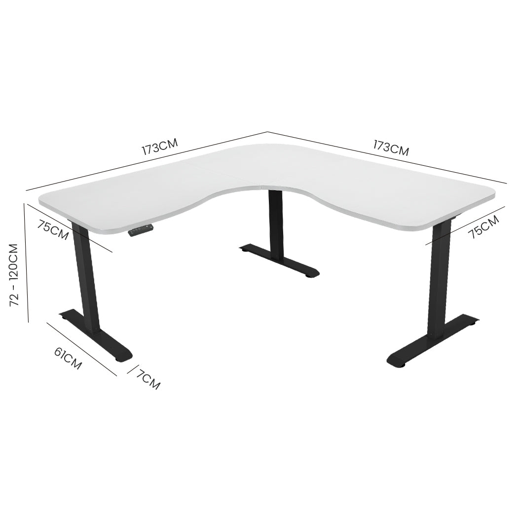 FORTIA 173W x 173W x 75D 3-Motor 120kg Load Adjustable Electric Sit to Stand Up Corner Desk - White/Black Frame