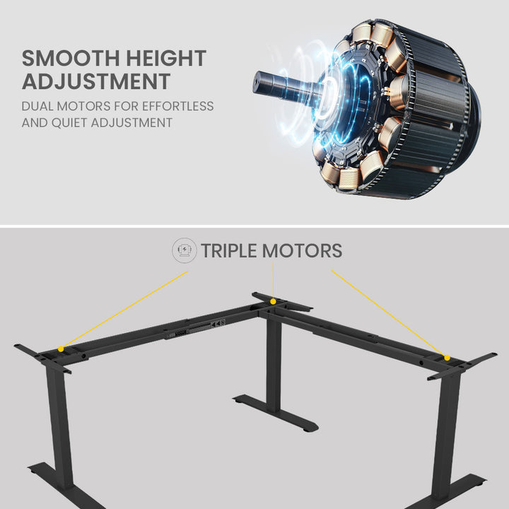 FORTIA 173W x 173W x 75D 3-Motor 120kg Load Adjustable Electric Sit to Stand Up Corner Desk - White/Black Frame