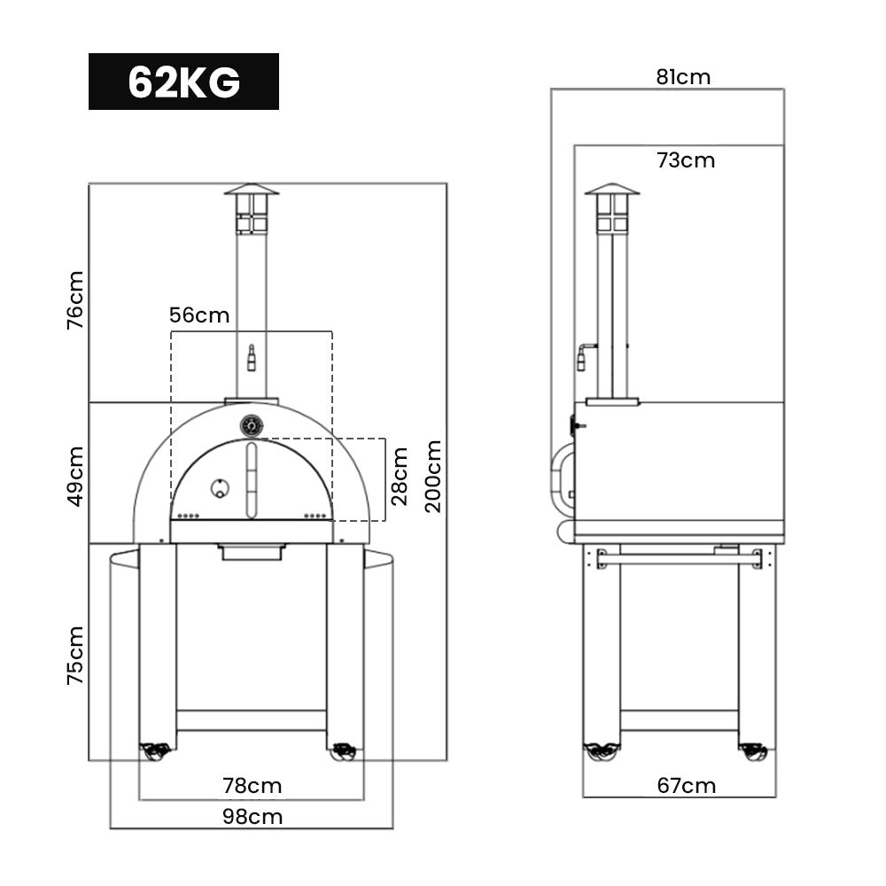 EuroGrille Outdoor Pizza Oven Stainless Steel Portable Pizza Maker Cooker Wood Charcoal Fired