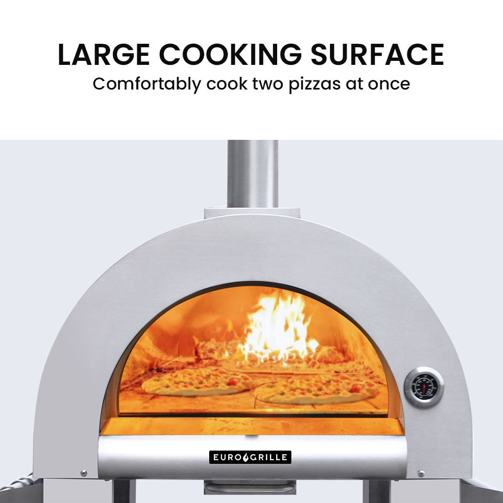 EuroGrille Outdoor Pizza Oven Stainless Steel Portable Pizza Maker Cooker Wood Charcoal Fired