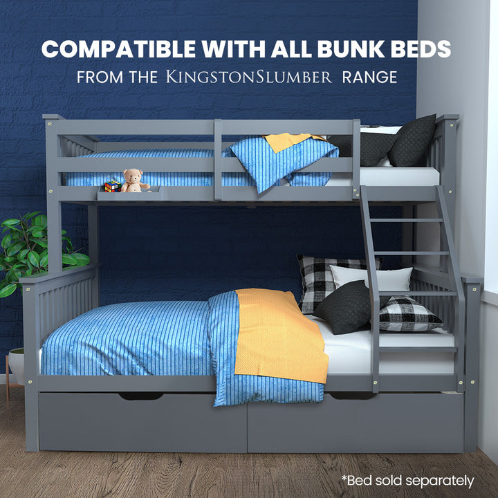 Kingston Slumber Trundle Storage Under Bunk Bed Drawers, 2 Pieces, Grey