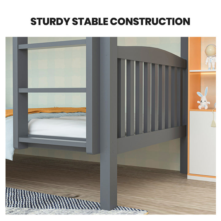 Kingston Slumber Single Bunk Bed Frame Solid Pine Wood Timber, Modular Design, Grey