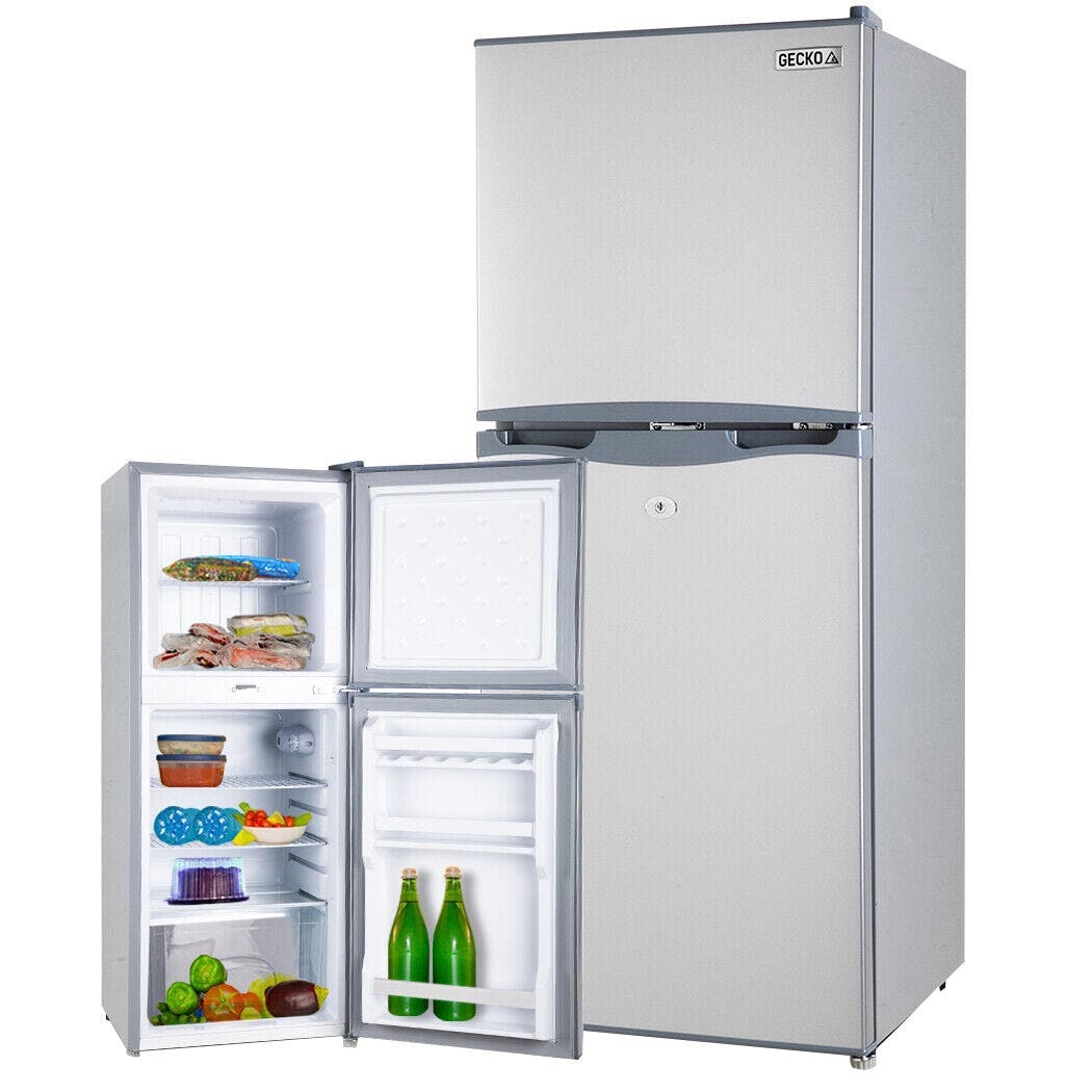 GECKO 125L Portable Fridge Freezer Camping Motorhome Caravan Upright Fridges 12V/24V/240V, Silver