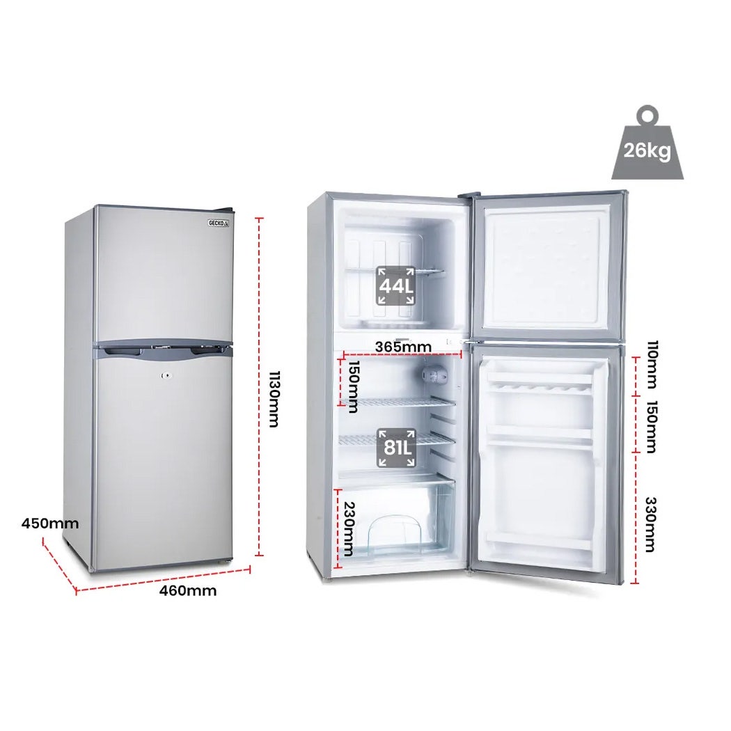 GECKO 125L Portable Fridge Freezer Camping Motorhome Caravan Upright Fridges 12V/24V/240V, Silver