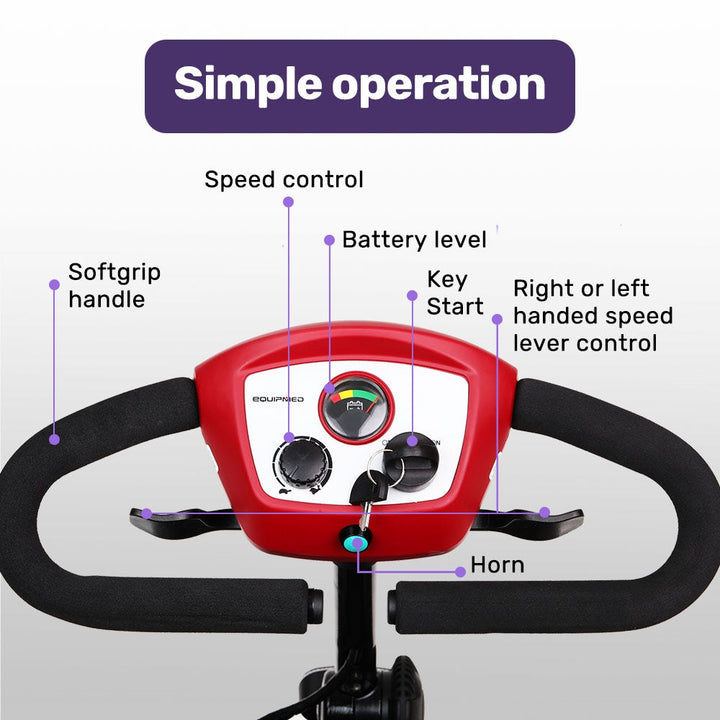 EQUIPMED Electric Mobility Scooter Portable Folding for Elderly Older Adult, SmartRider Black & Red