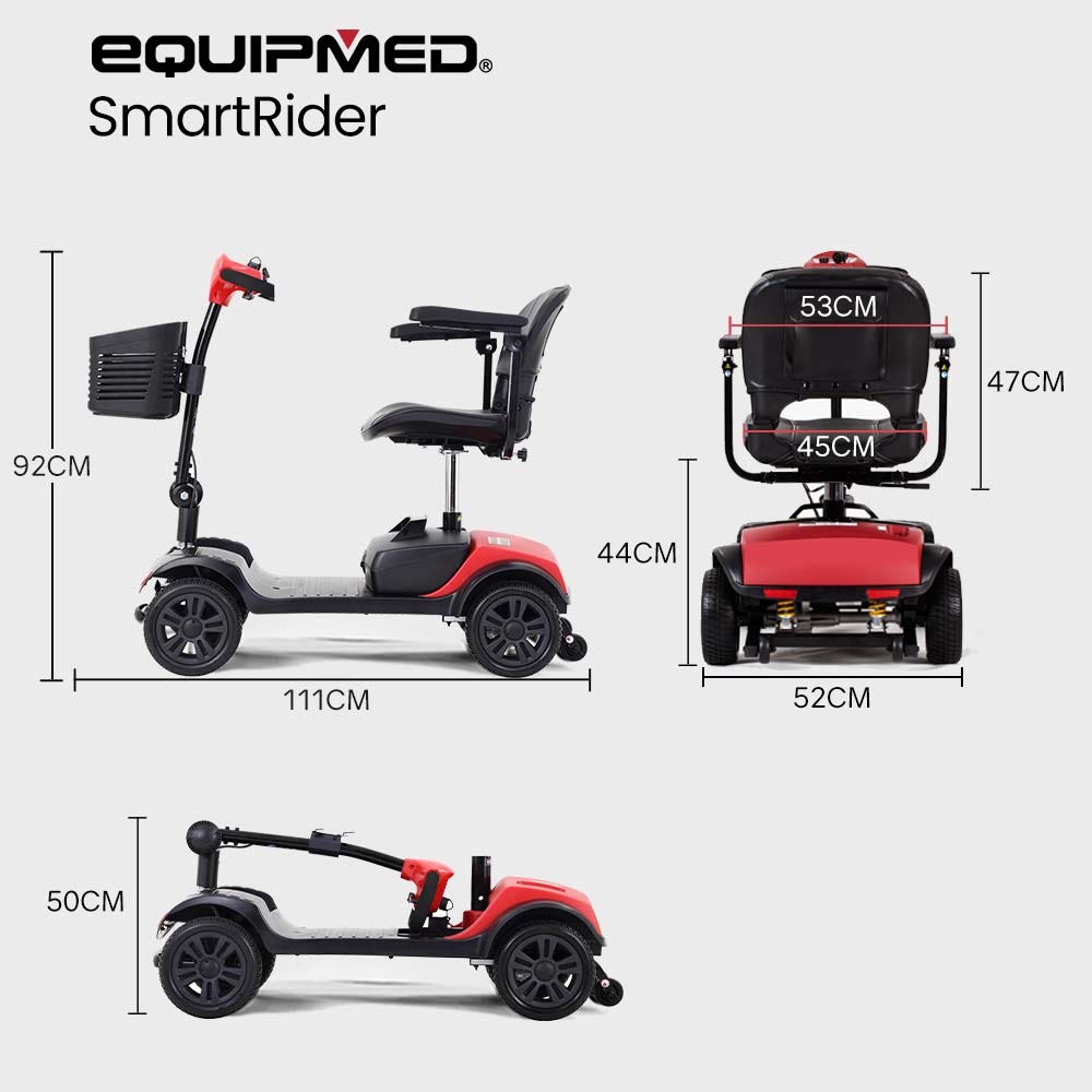 EQUIPMED Electric Mobility Scooter Portable Folding for Elderly Older Adult, SmartRider Black & Red