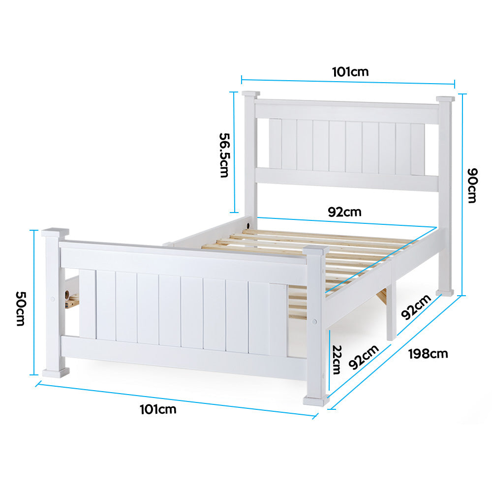 Kingston Slumber Single Wooden Bed Frame Base White Pine Adult Bedroom Furniture Timber Slat