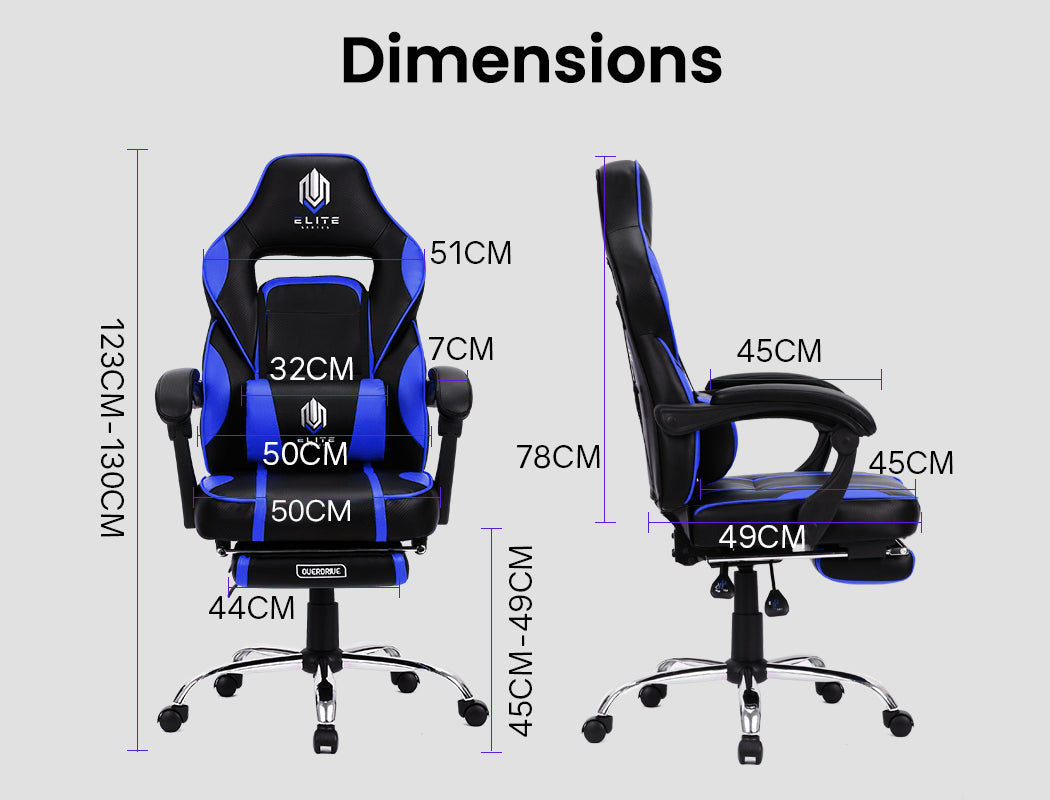 OVERDRIVE Gaming Chair Racing Computer PC Seat Office Reclining Footrest Blue