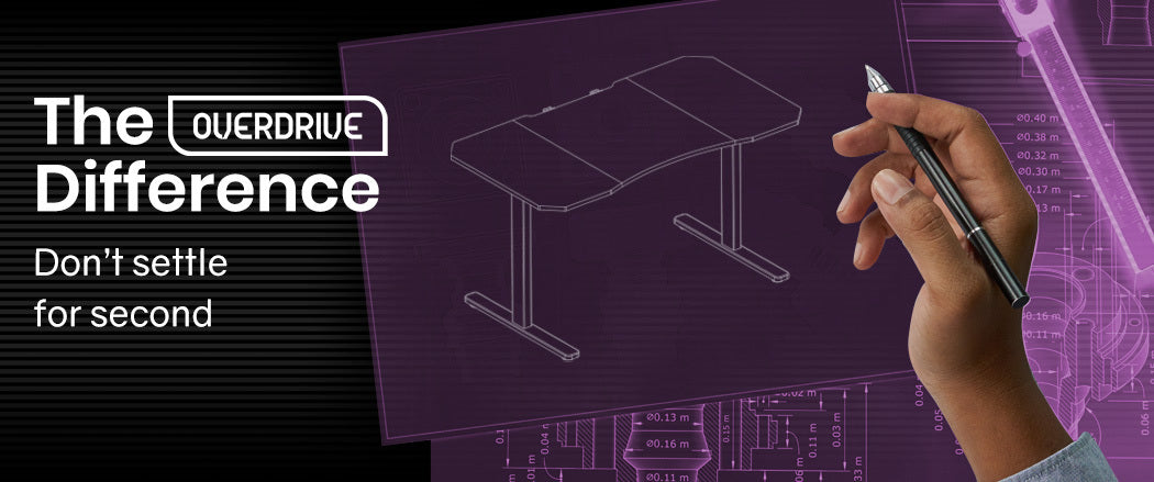 OVERDRIVE Gaming PC Desk Carbon Fiber Style, Pink and Black, with Headset Holder, Gaming Mouse Pad