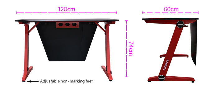 OVERDRIVE Gaming Desk 120cm PC Table Setup Computer Carbon Fiber Style Black Red