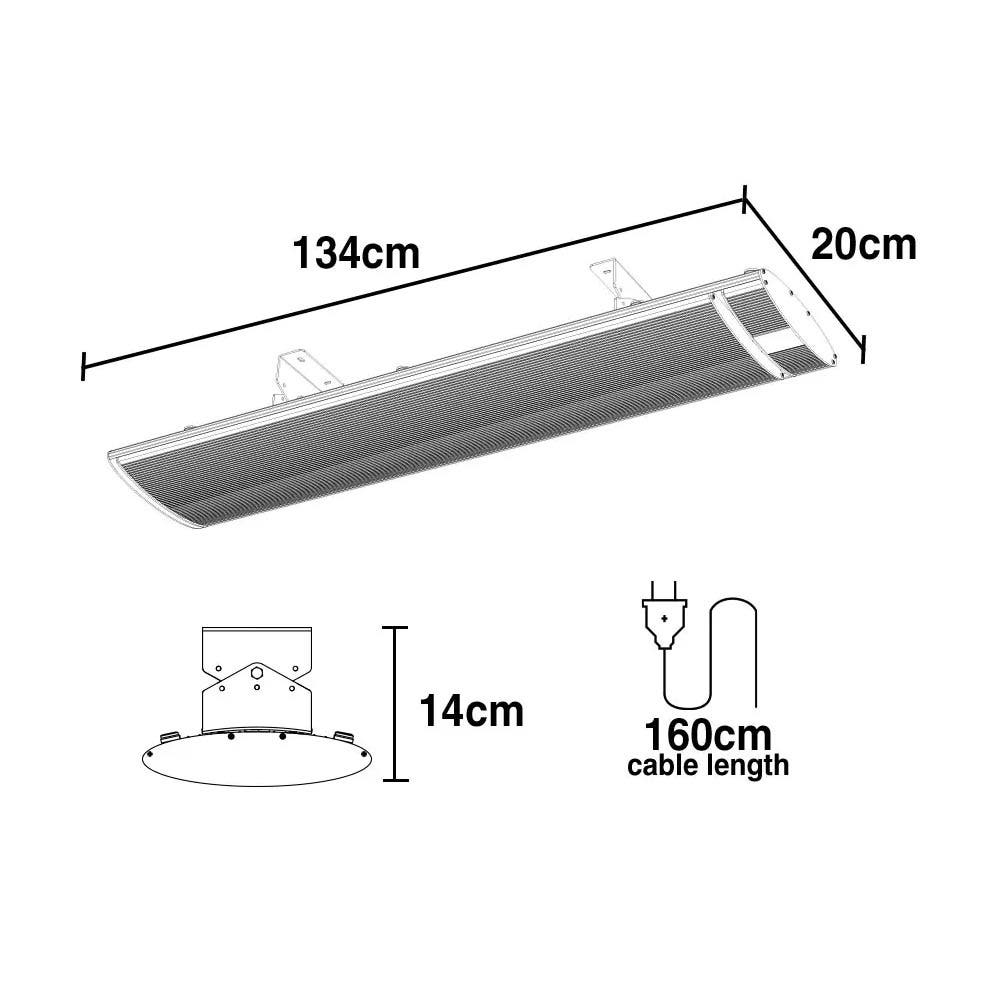 2 x BIO 2400W Outdoor Strip Heater, Radiant Electric Slimline Heat Bar Panel, 15A Plug