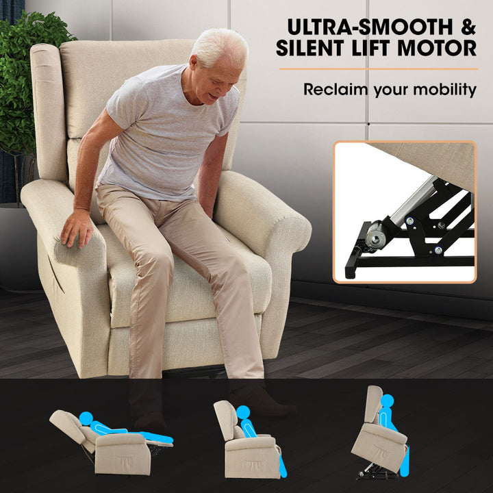 FORTIA Electric Recliner Lift Heat Chair for Elderly, Massage, Heat Therapy, Aged Care, Beige