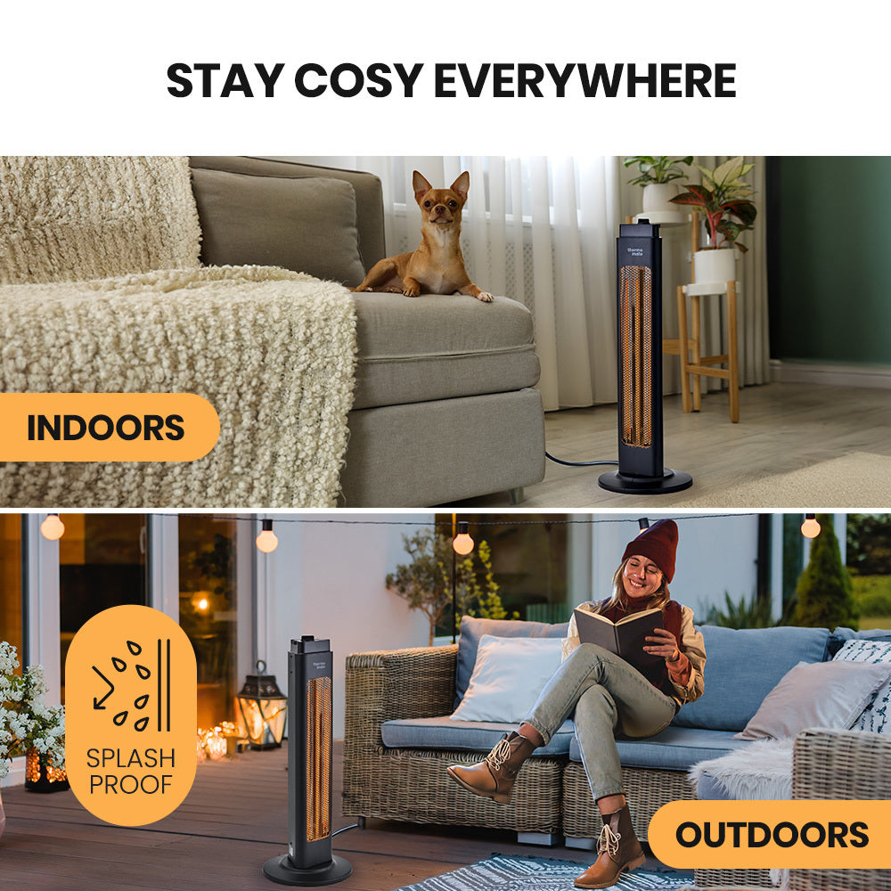 THERMOMATE Electric Heater Indoor or Outdoor, 1200W, 2 Radiant Heat Settings, Oscillating, Safety Tipping Shut Off