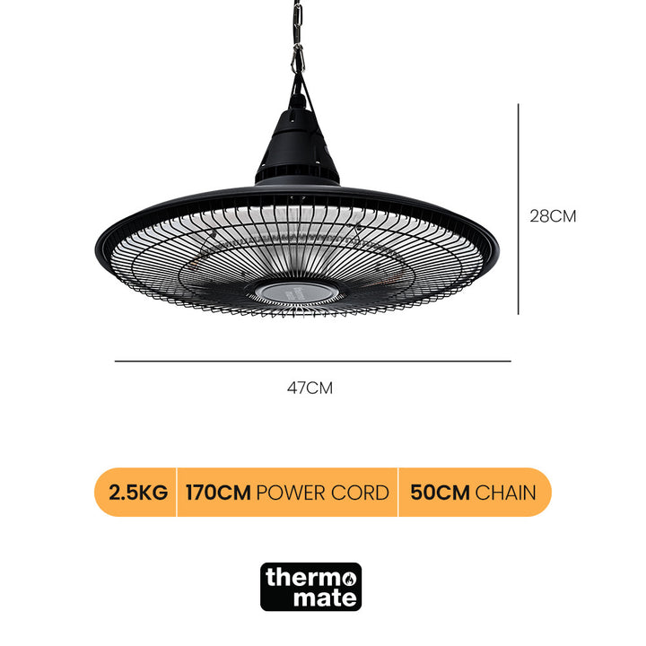 THERMOMATE 1500W Hanging Electric Outdoor Patio Heater, Radiant Carbon Fiber Element, with Remote Control