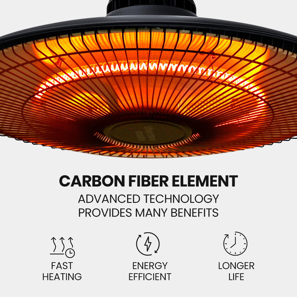 THERMOMATE 1500W Hanging Electric Outdoor Patio Heater, Radiant Carbon Fiber Element, with Remote Control