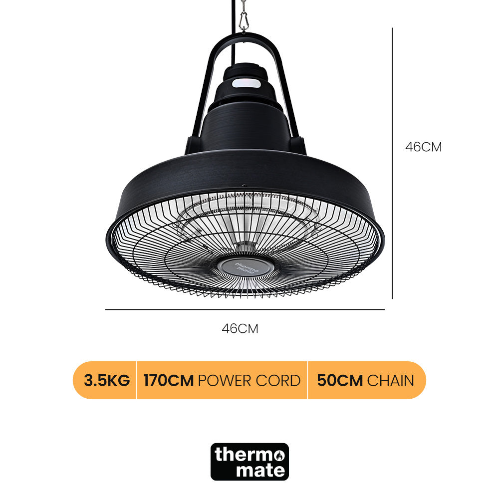 THERMOMATE 1500W Hanging Outdoor Electric Patio Heater, Radiant Carbon Fiber Element, with Remote Control