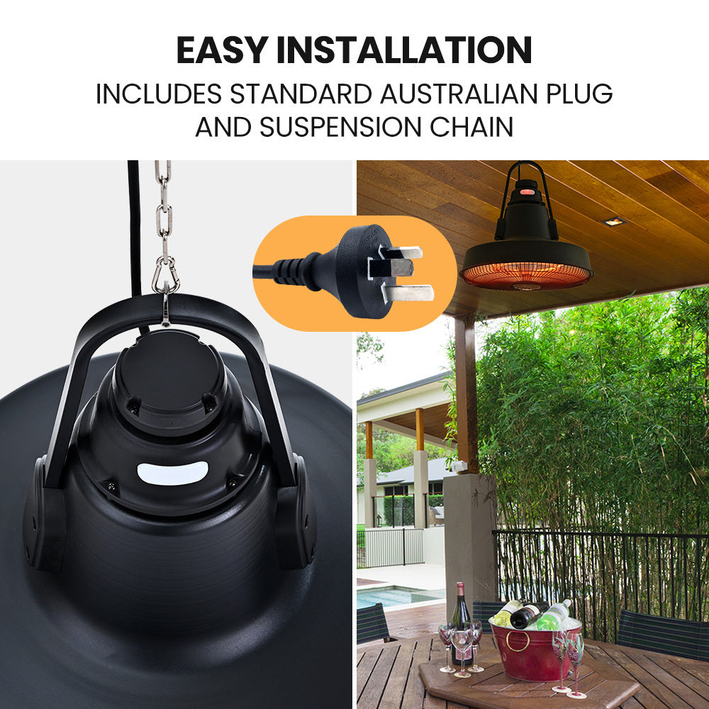 THERMOMATE 1500W Hanging Outdoor Electric Patio Heater, Radiant Carbon Fiber Element, with Remote Control