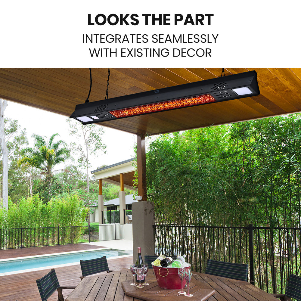 THERMOMATE 2000W Electric Outdoor Strip Heater, Carbon Fiber Element, Wall Ceiling or Hanging Mount, Remote , LED Screen, 9 Radiant Heat Settings, 24 Hr Timer