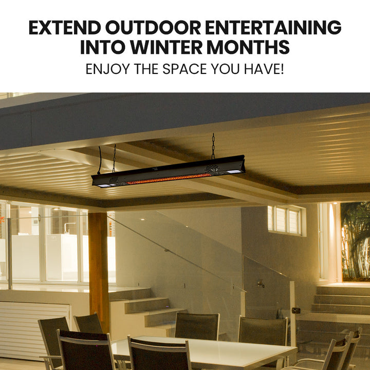 THERMOMATE 2000W Electric Outdoor Strip Heater, Carbon Fiber Element, Wall Ceiling or Hanging Mount, Remote , LED Screen, 9 Radiant Heat Settings, 24 Hr Timer