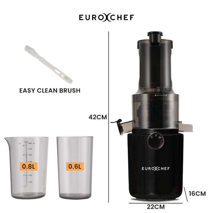 EUROCHEF Cold Press Slow Juicer Machine, Large Chute, 200W, Charcoal Grey