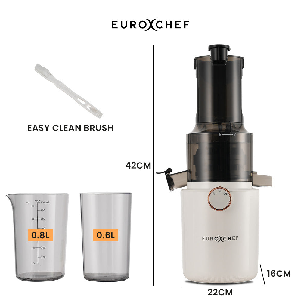 EUROCHEF Cold Press Slow Juicer Machine, Large Chute, 200W, White