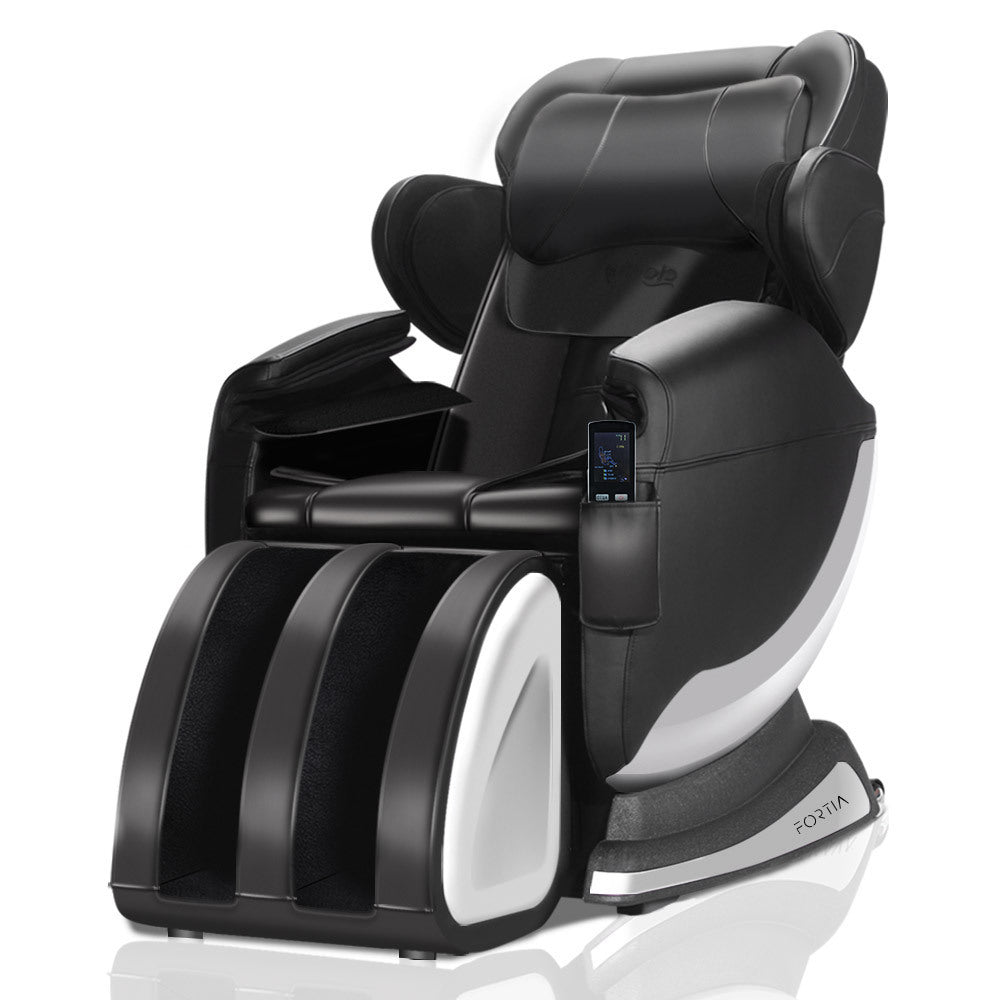 FORTIA Zero Gravity Recline Full-Body Massage Chair, with Back and Foot Rollers, Squeezing Air Pressure for Arms, Legs, plus Heat and Vibration functions, Black