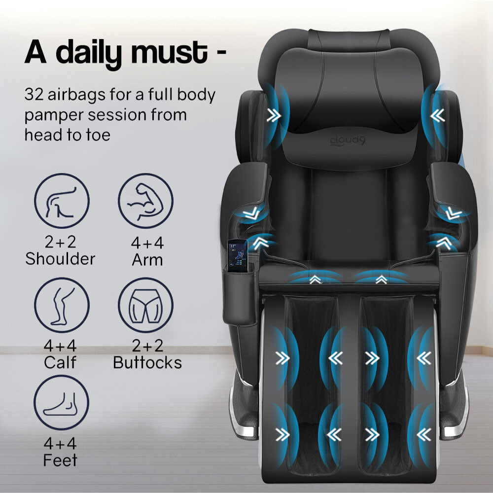 FORTIA Zero Gravity Recline Full-Body Massage Chair, with Back and Foot Rollers, Squeezing Air Pressure for Arms, Legs, plus Heat and Vibration functions, Black