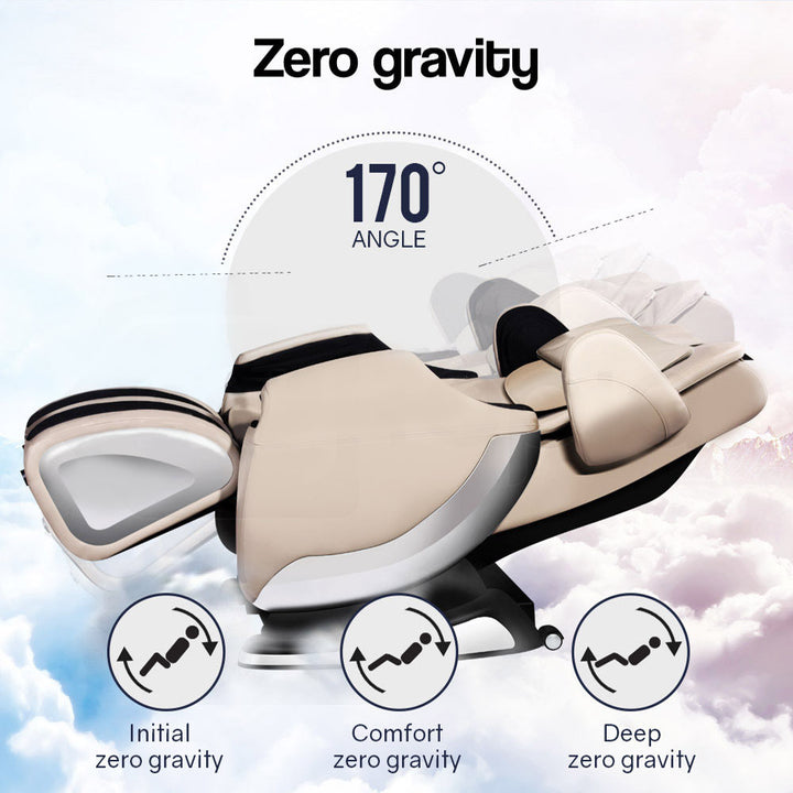 FORTIA Zero Gravity Recline Full-Body Massage Chair, with Back and Foot Rollers, Squeezing Air Pressure for Arms, Legs, plus Heat and Vibration functions, Cream