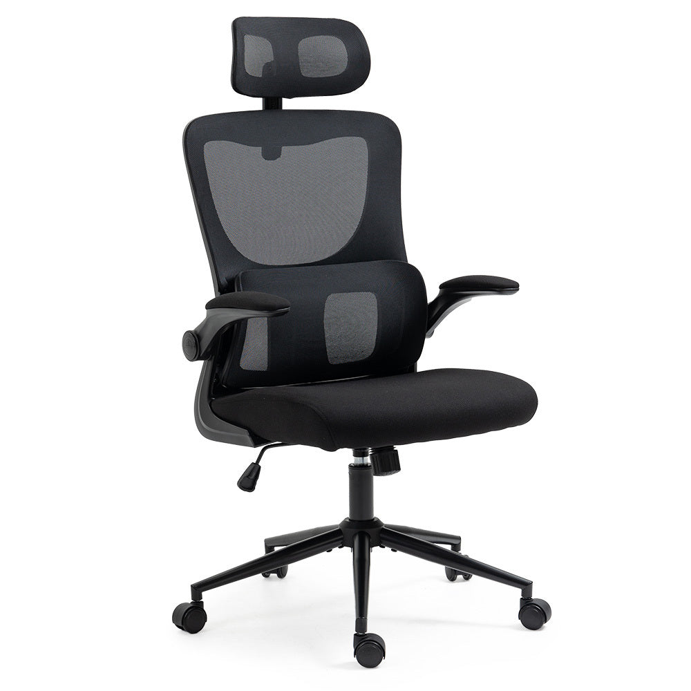 FORTIA Ergonomic Office Desk Chair, Lumbar Support, Mesh Fabric, Adjustable Headrest, Retractable Armrests, Black