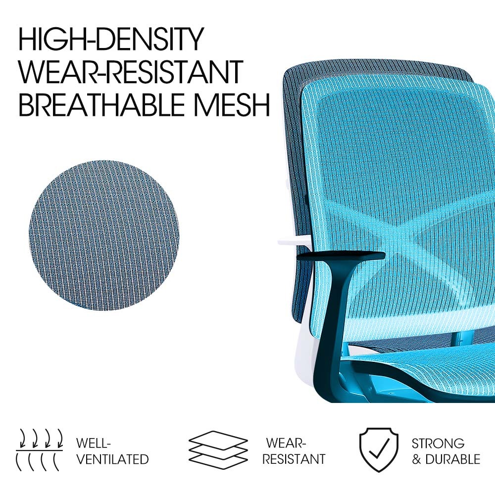 FORTIA Ergonomic Office Desk Chair, Coolmesh Fabric, Adjustable Recline, Blue Mesh/White Frame