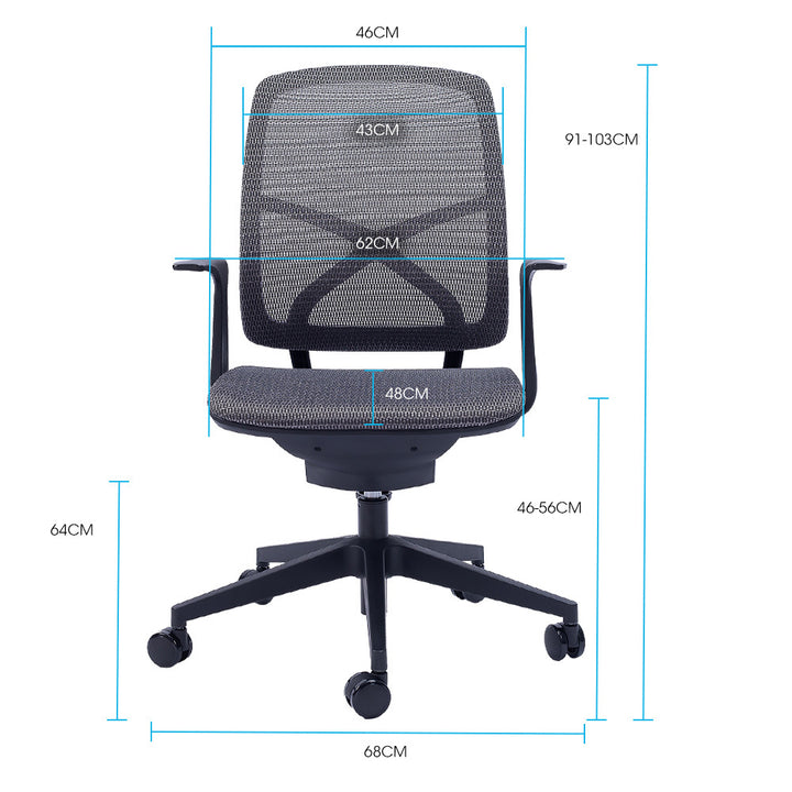 FORTIA Ergonomic Office Desk Chair, Coolmesh Fabric, Adjustable Recline, Dark Grey Mesh/Black Frame