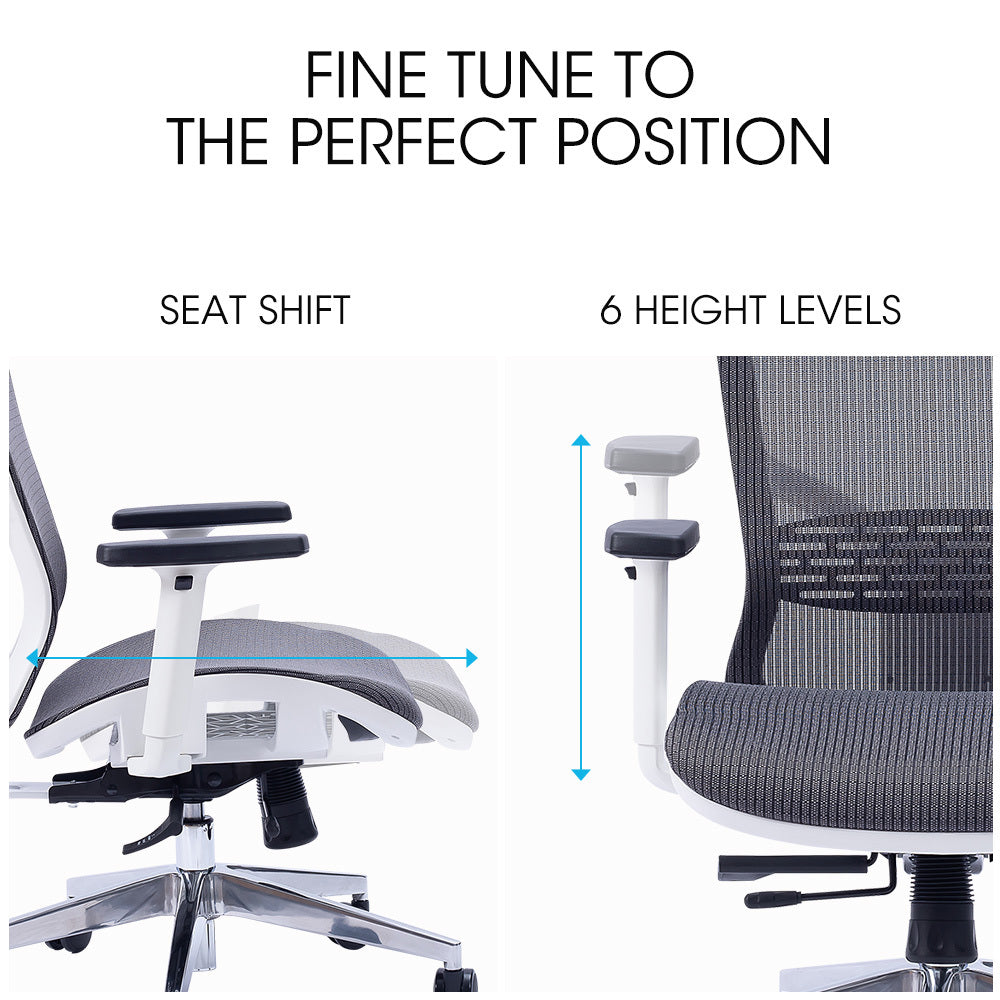 FORTIA Ergonomic Office Desk Chair, Coolmesh Fabric, Headrest, Adjustable Lumbar Support, Armrests and Recline, Dark Grey Mesh/White Frame